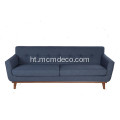 Midcentury 3 chèz sofa twal ak ankadreman bwa